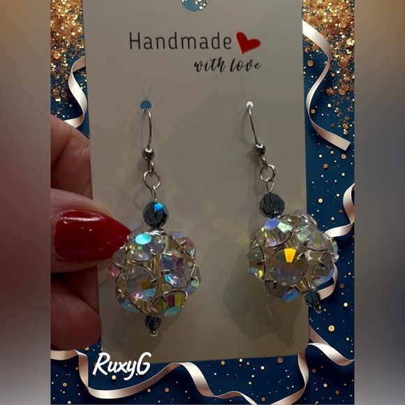 578. Elegant Silver Disco 🪩 Crystal Earrings - Picture 6 of 8